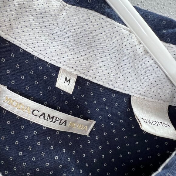 Moda Campia Button Up Shirt M Men Blue Long Sleeve Pocket Squares Pattern - Picture 5 of 6